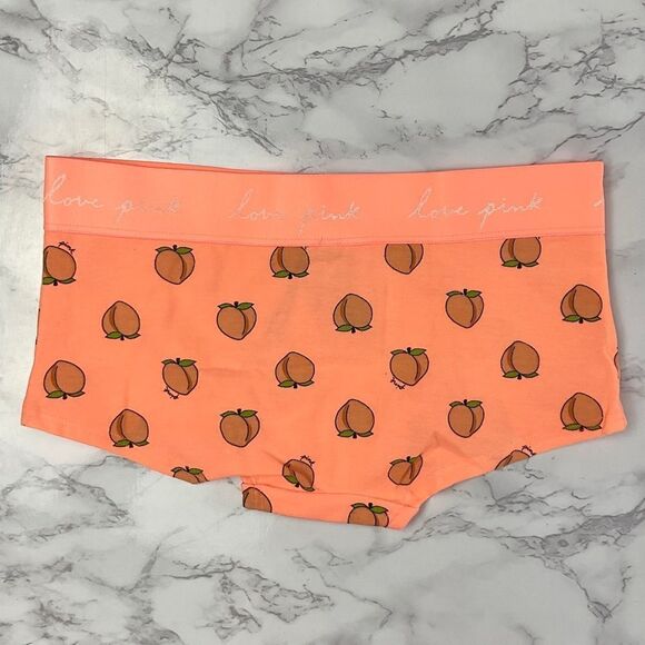 Pink Victoria’s Secret Peach Print Logo Boyshort Panty XS NWT - Picture 2 of 3